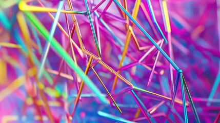Poster - Abstract Colorful Geometric Structure: Vibrant Interconnected Lines and Shapes