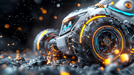 Poster - Dynamic off-road vehicle action futuristic terrain digital art high-tech environment close-up view adventure concept