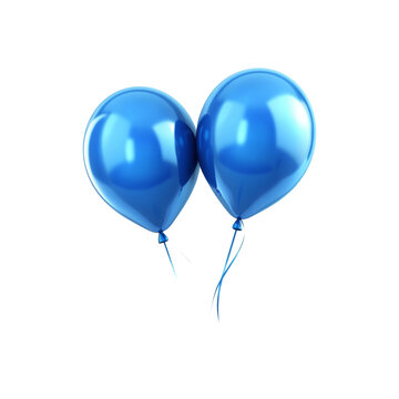 two blue balloon 3d render icon isolated on transparent background cutout