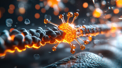 Aufkleber - close up depiction of nanobots enhancing delivery systems, showcasing intricate details and vibrant colors. image highlights fusion of technology and biology in dynamic environment