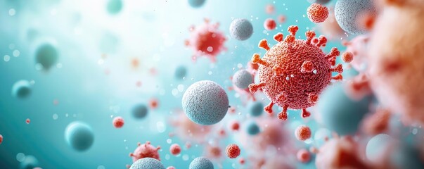 Poster - Dust pollution concept. Vibrant depiction of microorganisms in a dynamic and colorful environment.