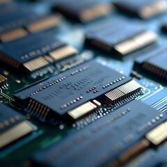 Poster - Close-up View of Computer Chips on a Circuit Board Showcasing Intricate Design and Technology