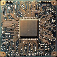 Poster - Detailed View of a Complex Electronic Circuit Board With Intricate Pathways and Components