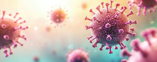 Poster - Dust pollution idea. Microscopic view of viruses with vibrant colors in a scientific concept.