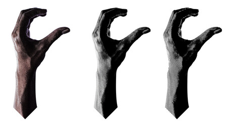 Aufkleber - 3 style Halftone hands collection. Halftone hands show the counting from one to five. Stylish halftone collage design elements. Hand gestures in pop art style. Transparent background