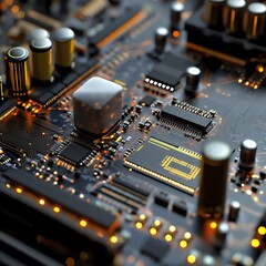 Poster - Exploring the Intricate Details of a Modern Computer Circuit Board With Advanced Technology Components