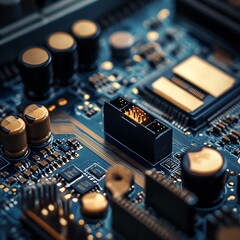 Poster - Close-up View of a Modern Circuit Board Showcasing Intricate Electronic Components and Connections
