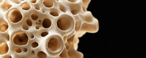 Poster - Dust pollution idea. Detailed close-up of porous structure resembling coral or bone against a black background.