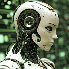 Poster - Robot With Advanced Technology Gazing Thoughtfully in a Futuristic Environment