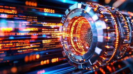 Aufkleber - high resolution image of futuristic digital vault with glowing data streams, showcasing advanced technology and intricate design elements. vibrant colors and patterns evoke sense of innovation and