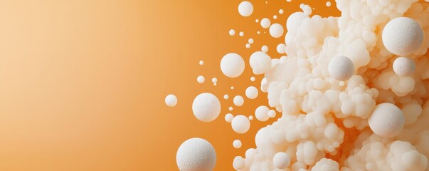 Poster - Dust pollution idea. Abstract design featuring floating spheres against a vibrant orange background.