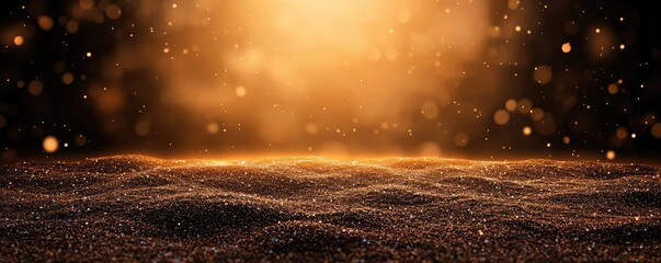 Poster - Dust pollution idea. A serene view of sparkling golden dust particles in a warm, glowing atmosphere.