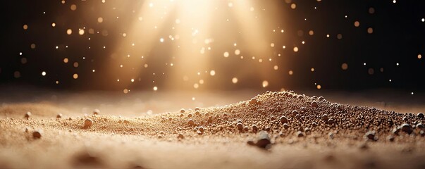 Poster - Dust pollution idea. A close-up of dust particles illuminated by soft sunlight creating a serene atmosphere.