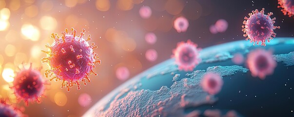 Poster - Dust pollution idea. A digital illustration of viruses floating near Earth, showcasing the global health challenge.