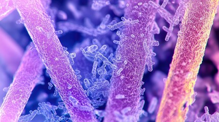 Poster - Dust pollution concept. Colorful microscopic view of bacteria and microorganisms in vibrant hues.