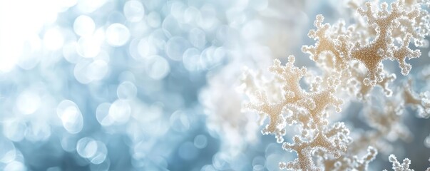 Poster - Dust pollution idea. Close-up of delicate coral structures against a shimmering blue background.