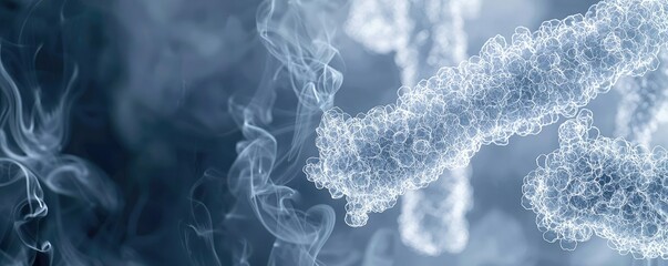 Poster - Dust pollution idea. Abstract smoke formation with detailed texture and soft blue tones in the background.
