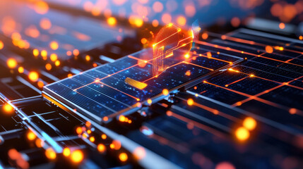 Aufkleber - High resolution close up of solar inverter with glowing elements, showcasing advanced technology and energy efficiency. image highlights intricate details of solar energy systems