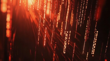 Poster - Abstract Digital Stream: A Glowing Cascade of Code in Fiery Hues