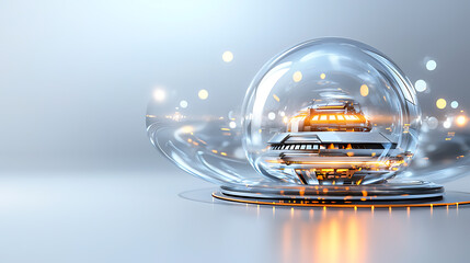 Poster - Futuristic hovercraft in a transparent sphere digital environment concept art high-tech aerial view innovation