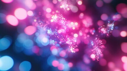 Poster - Abstract Pink and Blue Bokeh Lightscape: A Dreamy Digital Art