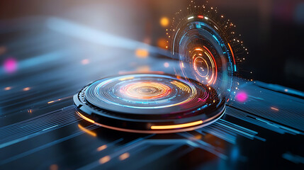 Poster - Dynamic digital interface design virtual environment graphic artwork futuristic space close-up view technology concept
