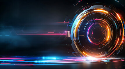 Poster - Dynamic digital interface animation futuristic setting motion graphics high-tech environment close-up view visual innovation