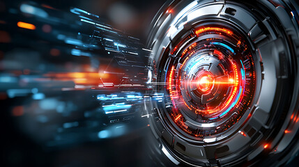 Poster - Dynamic futuristic technology concept digital space graphic design abstract environment close-up view innovation impact