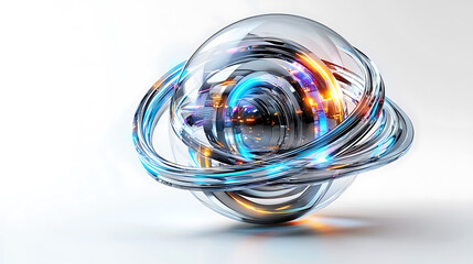 Poster - dynamic 3d abstract sphere with light trails digital art studio environment futuristic concept