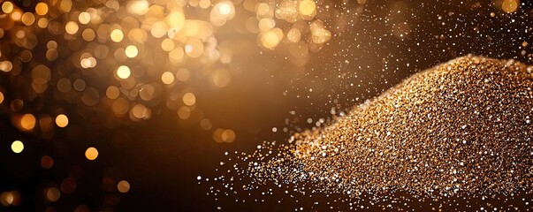 Poster - Dust pollution idea. A shimmering pile of golden glitter against a soft, illuminated background.