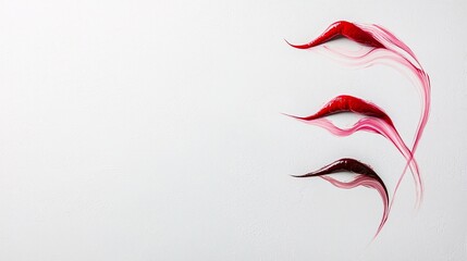 Poster - A pair of overlapping kiss marks in contrasting red and pink tones on a pale background, symbolizing love and passion, with copy space
