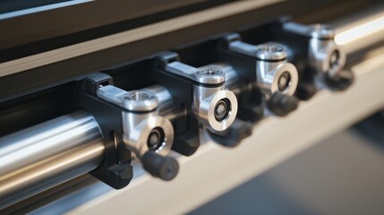 Poster - Close-up of the nozzle mechanism in a large format inkjet printer, focusing on the precision details and high-resolution capabilities.
