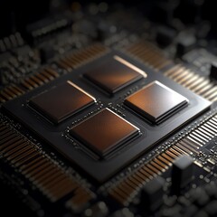 Leinwandbilder - Close-up View of a Microchip Showcasing Intricate Components and Circuit Design in a Tech Environment