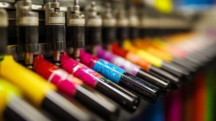 Poster - Close-up of the nozzle mechanism in a large format inkjet printer, focusing on the precision details and high-resolution capabilities.