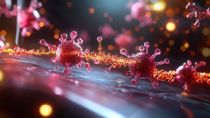 Aufkleber - High tech image of nanobots transporting nutrients at cellular level, showcasing intricate details of molecular interactions and vibrant colors, illustrating advanced biotechnology