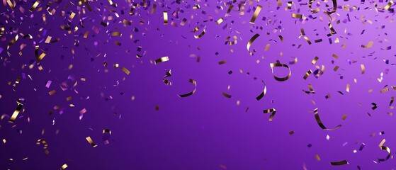 Poster - Purple and gold confetti falling on a purple background.