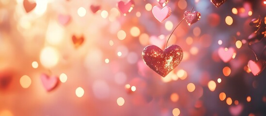 Sparkling hearts bokeh background.
