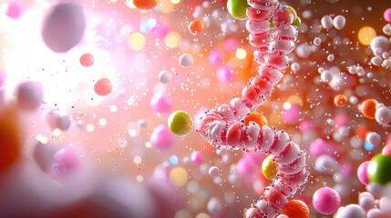 Aufkleber - vibrant futuristic portrayal of nanotechnology showcasing colorful particles and DNA like structure, illustrating complexity of molecular interactions and advancements in science