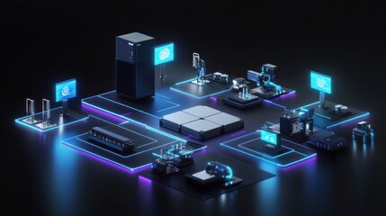 Poster - Futuristic Technology Network: A 3D Render of a  Connected System