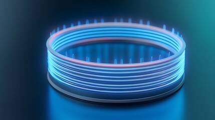 Poster - abstract glowing circular design with blue and pink neon lights in a futuristic style on a dark back
