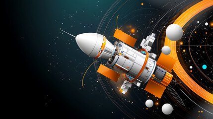 Poster - Rocket launching into space outer space digital artwork cosmic environment aerial view space exploration concept
