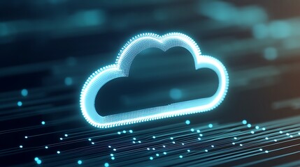 Poster - digital cloud computing concept with futuristic connections and glowing particles in a technology ba
