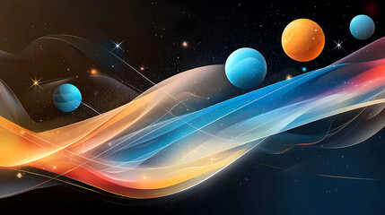 Poster - Galactic journey planets in motion outer space digital artwork cosmic environment wide angle astrophysics vision