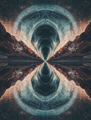 Wall Mural - mirrored cosmic mountain vortex, surreal digital art.