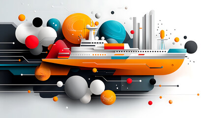 Poster - Innovative cargo ship design modern port digital artwork vibrant environment side view maritime concept