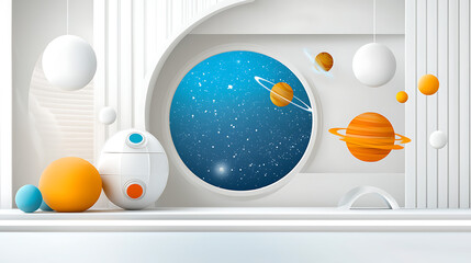 Poster - Colorful planetary exploration in minimalist design digital artwork space environment futuristic concept