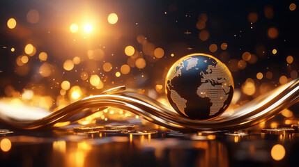 Poster - abstract image representing global economic shifts with globe and golden coins, symbolizing wealth and prosperity in dynamic environment
