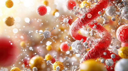 Aufkleber - abstract rendering of nanobots analyzing cellular structures, showcasing vibrant colors and intricate details. This captures complexity of molecular interactions