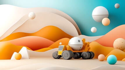 Poster - Exploring imaginative landscapes with a toy robot abstract 3d environment creative concept art playful viewpoint