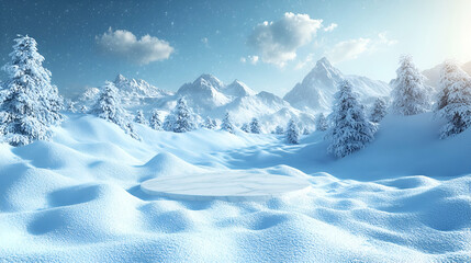 Sticker - Snowy mountain winter scene; product display